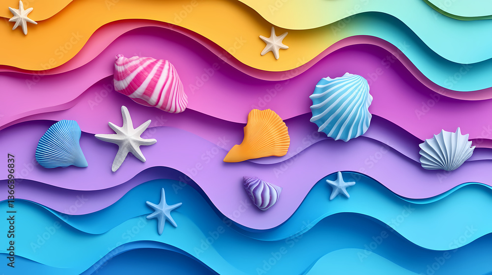 Aabstract background with shell elements and artistic paper layers with different colors. Spectrum Shell. Illustration Aabstract background with shell elements and artistic paper layers with different colors. Spectrum Shell. Illustration