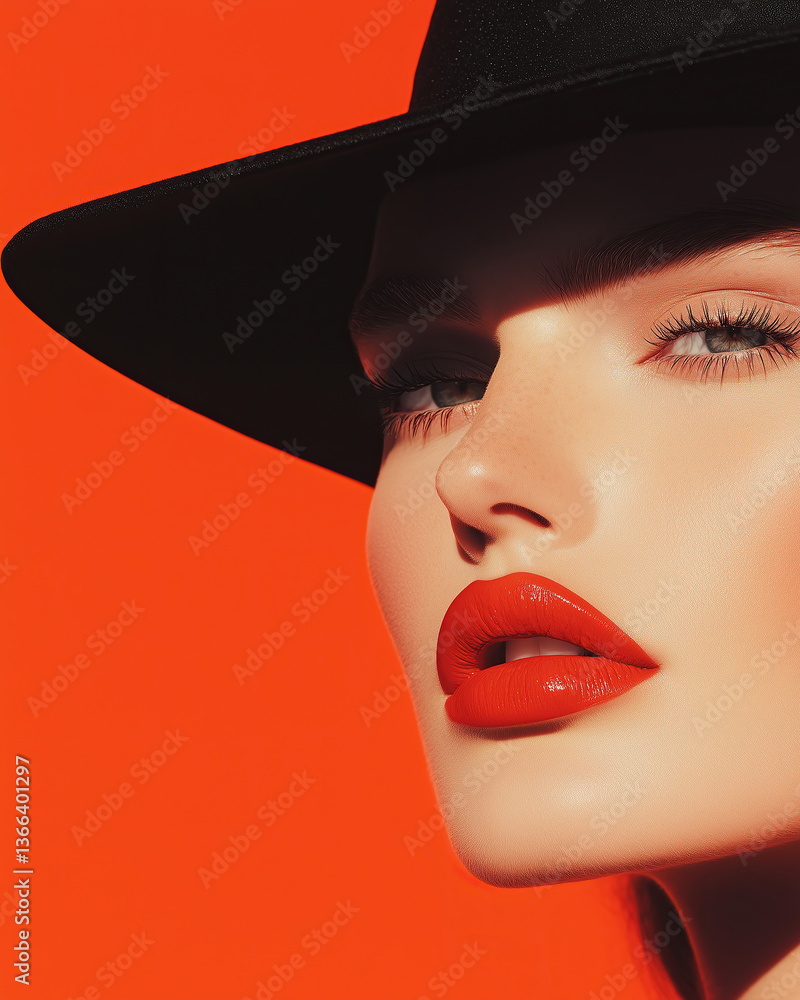 custom made wallpaper toronto digitalUltra luxury fashion beauty brand concept. Close up portrait of young fashionable female model posing on scarlet background. Crop. Perfect make-up. Luxurious poster style. Studio shot