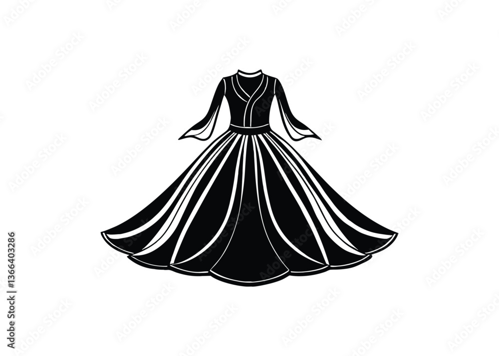 Silhouette of Anarkali lehenga isolated on a white background Silhouette of Anarkali lehenga isolated on a white background