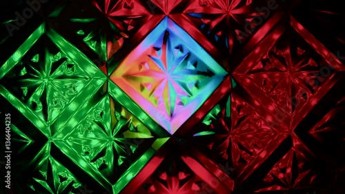 Kaleidoscope made of glass pattern with multi-colored illumination.