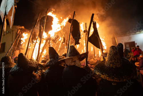 young people holding torches during the celebration of el vitor, in the town of mayorga, Valladolid on september 27 as every year.