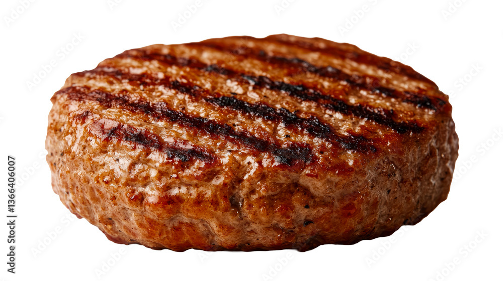 Grilled burger patty, meat cooking with grill marks, isolated object, cut out transparent Grilled burger patty, meat cooking with grill marks, isolated object, cut out transparent