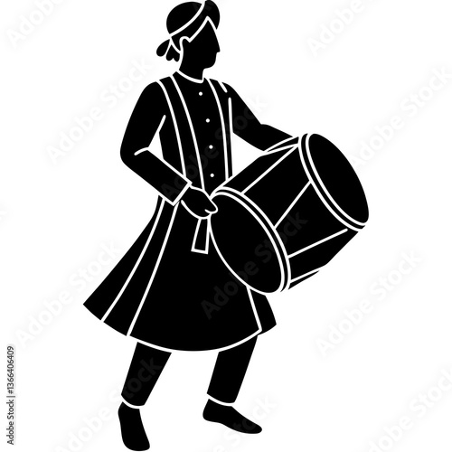 Traditional drum player pattern silhouette vector illustration