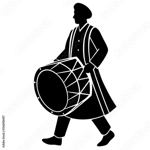 Traditional drum player pattern silhouette vector illustration