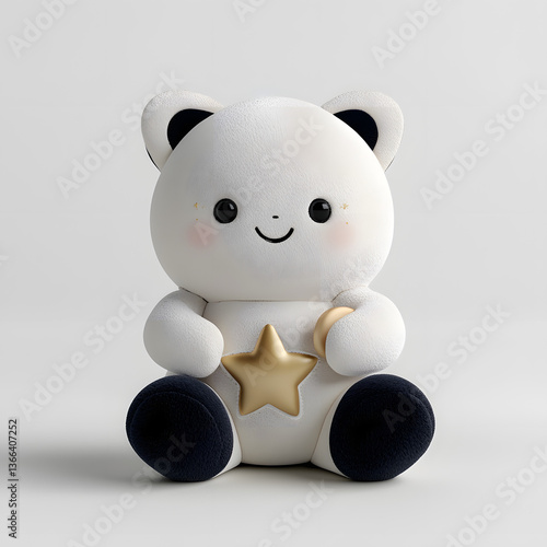 Cute, plush, white bear holding a golden star