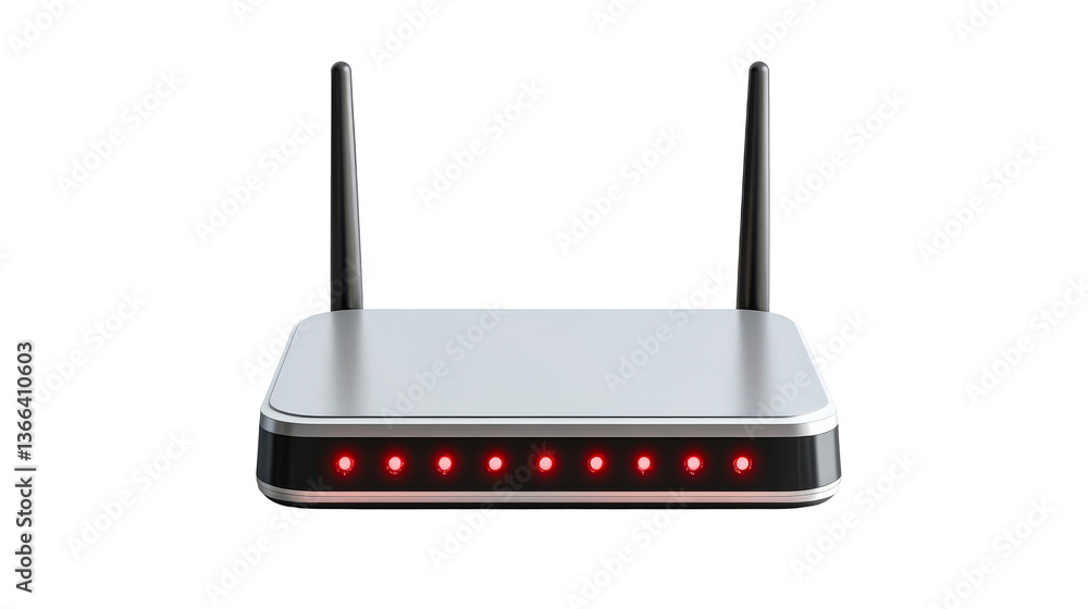 Modern gray router with antennas and red lights, cut out transparent Modern gray router with antennas and red lights, cut out transparent