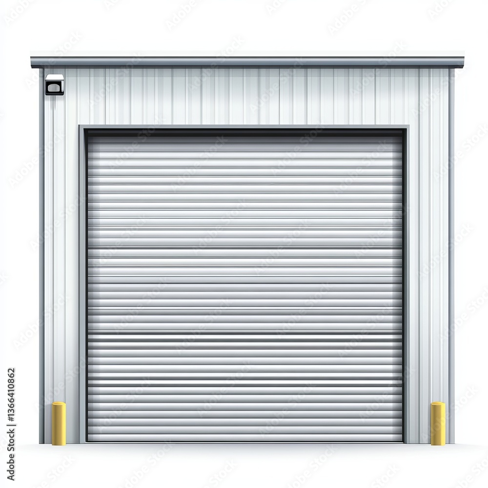 Modern industrial rolling steel door of a warehouse on a white background clipart isolated showcasing contemporary design Modern industrial rolling steel door of a warehouse on a white background clipart isolated showcasing contemporary design