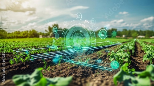 Obraz na płótnie An AI powered system improving agricultural yields by analyzing soil data, AI-assisted crop predictions, and real-time weather tracking for better farming outcomes w salonie