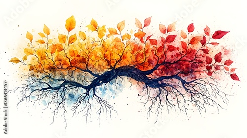Colorful and artistic drawing of ginseng roots high resolution photo