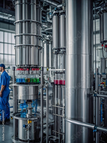 Obraz na płótnie Automated liquid filling process in a pharmaceutical factory w salonie