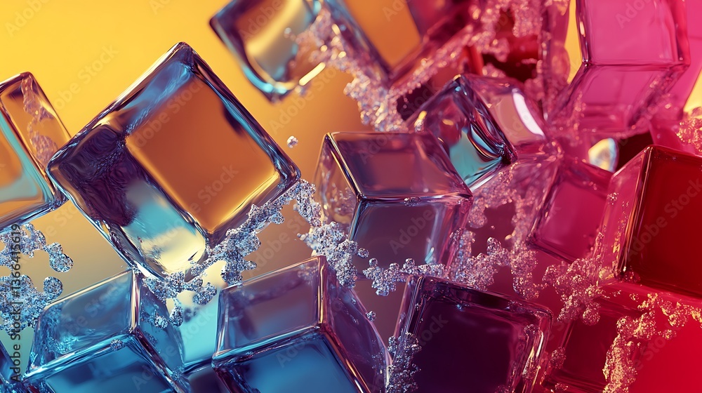 Abstract cubes seamlessly transforming into a dynamic, flowing liquid gradient pattern Abstract cubes seamlessly transforming into a dynamic, flowing liquid gradient pattern