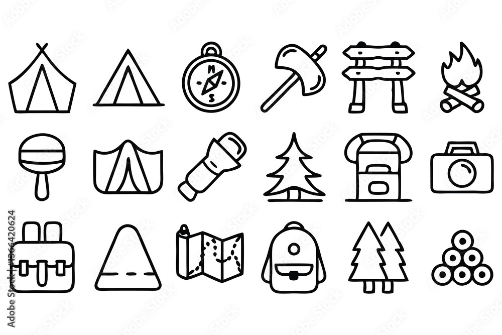camping line icon set set of outline icons rel camping line icon set set of outline icons rel