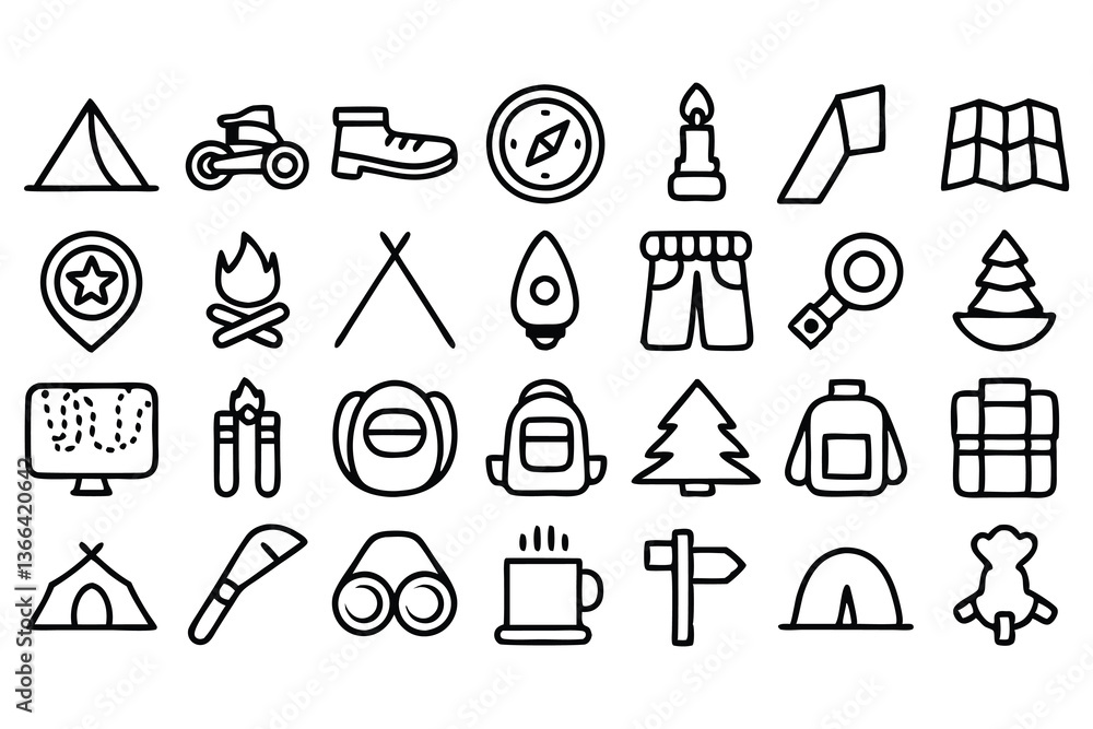 camping line icon set set of outline icons rel camping line icon set set of outline icons rel