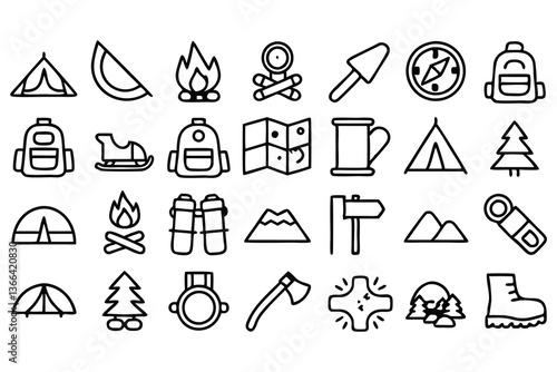 camping line icon set  set of outline icons rel 