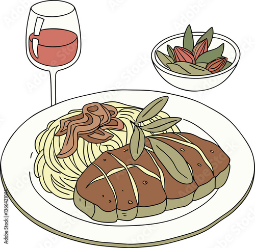 saltimbocca alla romana- veal with prosciutto vector artwork