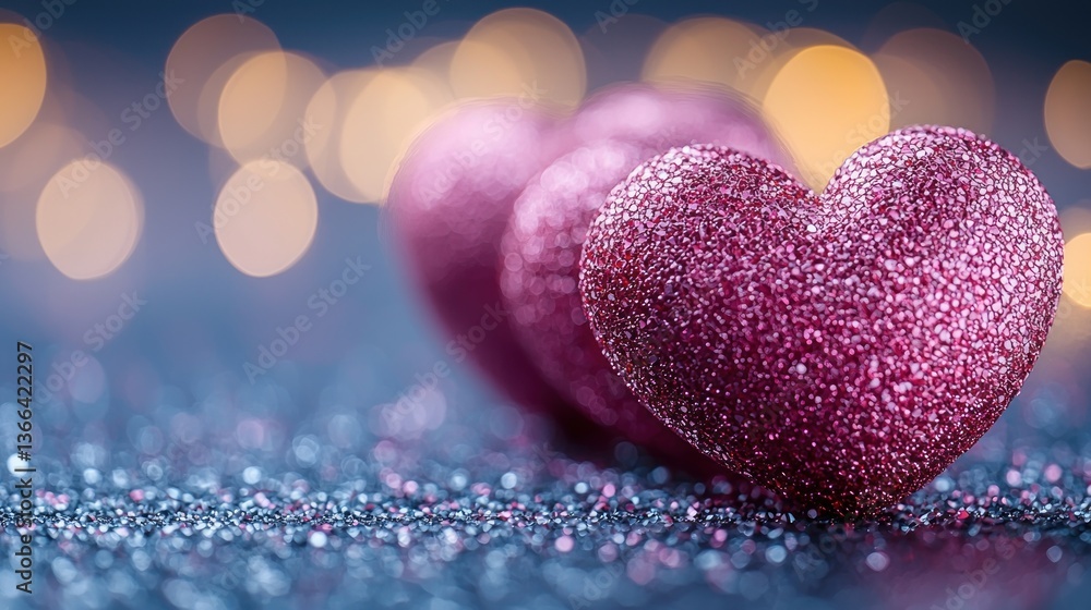 Obraz premium Three sparkling pink hearts on a dark background