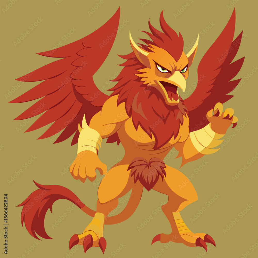 Fototapeta premium Majestic Red and Gold Griffin Illustration | Mythical Creature Art