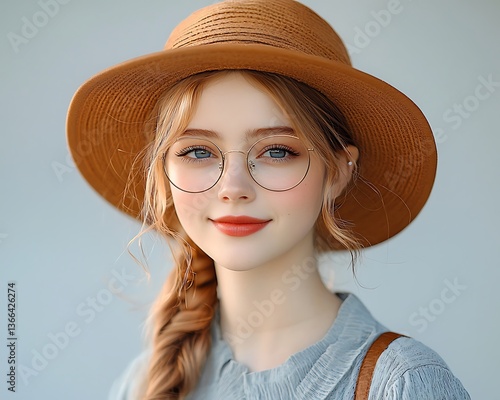 Young woman with glasses and hat