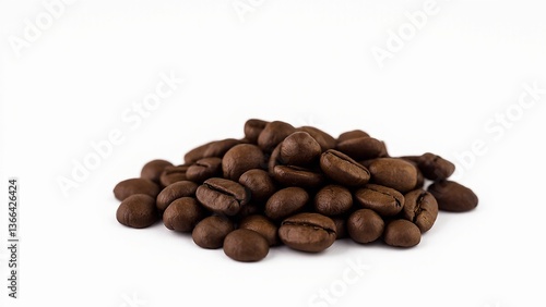 Roasted coffeebeans gather closeup plain background freshness