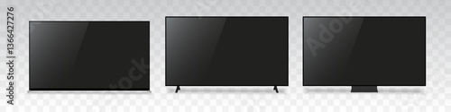 Realistic 4K Ultra HD OLED Smart TV Mockup: Front View of Black 4K and 8K 16:9 Flat Screen LCD and Plasma TVs with Empty Screen - Modern Vector Illustration for Business Banners and Presentations
