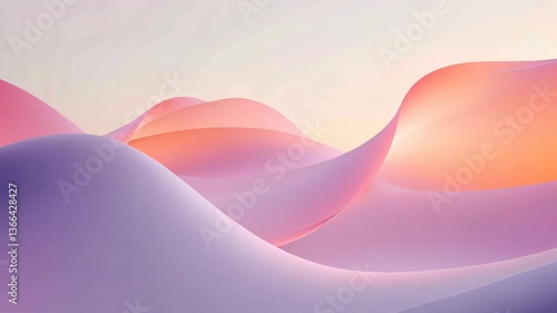 Vibrant pastel landscape captures ethereal beauty of rolling hills at dawn in a serene environment