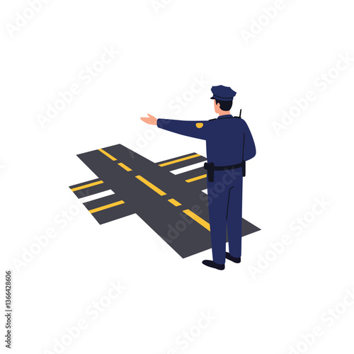 Police officer directing traffic on a city street in a flat and minimal design vector art