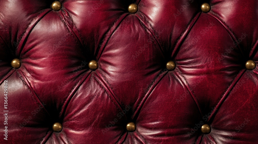 Naklejka premium Burgundy Leather Upholstery Texture: Rich, Deep Red Leather with Brass Button Details