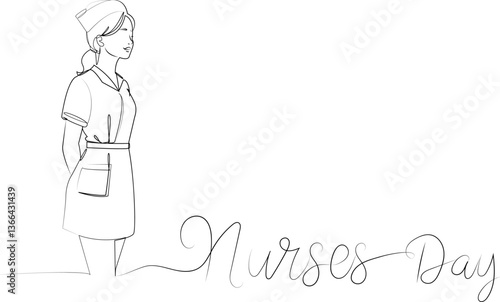 minimalist one line vector illustration of nurse for nurses day celebration, elegant line art design honoring healthcare workers and medical professionals