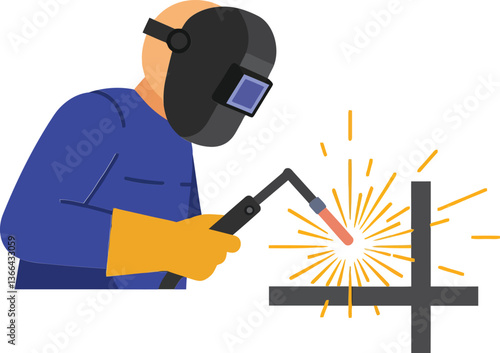 Obraz na płótnie Skilled welder in protective gear creating sparks during a metal welding process in a flat vector art style w salonie