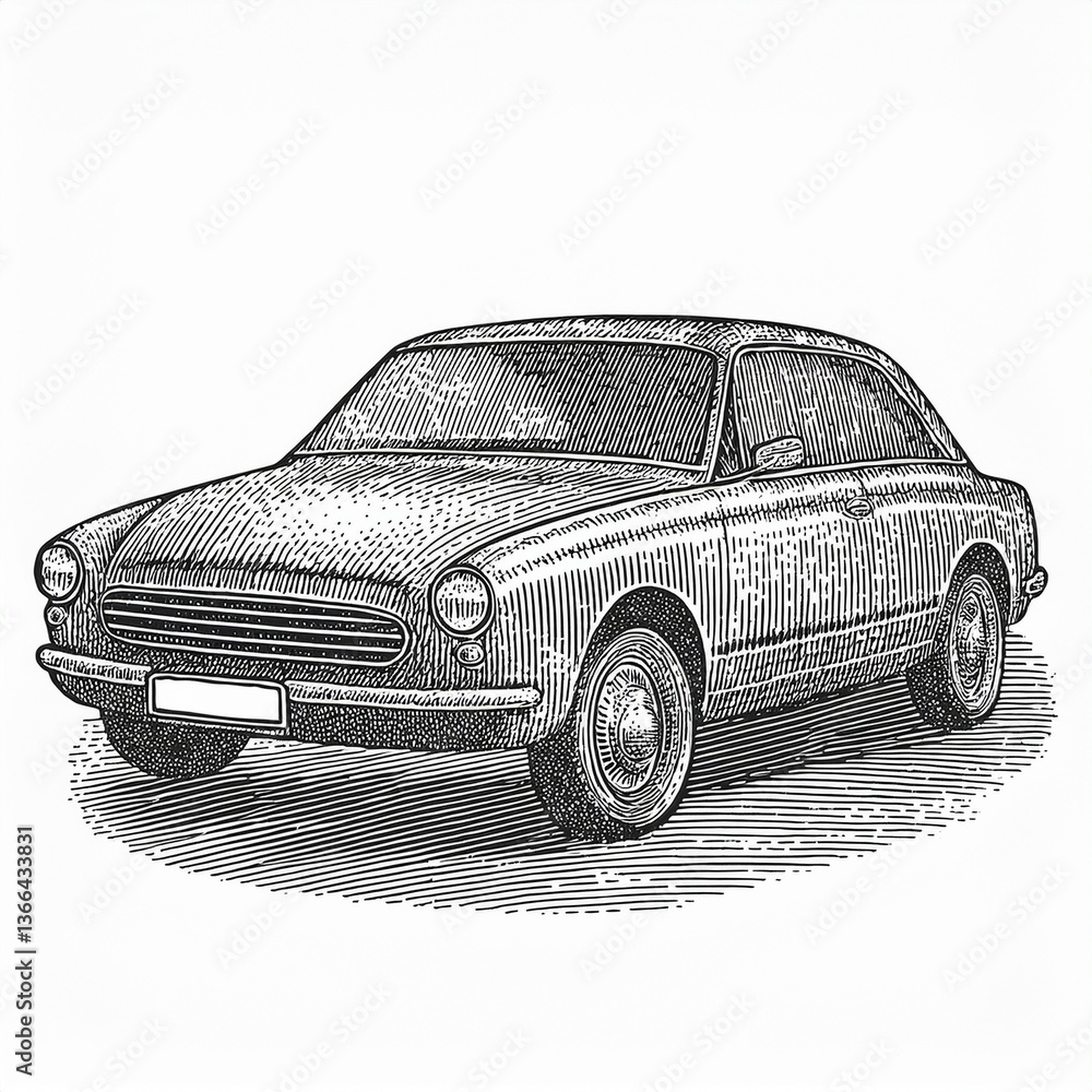 Fototapeta premium Car Black and white sketch stipple, Isolated on White Background