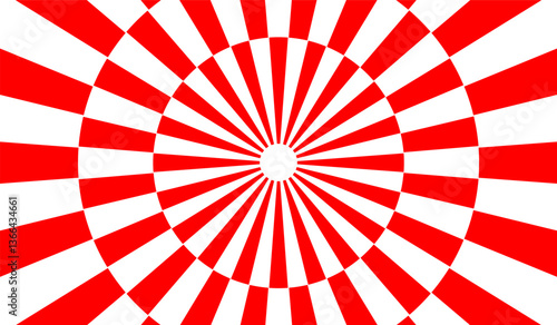 Red and white concentric radial burst design for dynamic backgrounds graphic artwork and energetic visual compositions