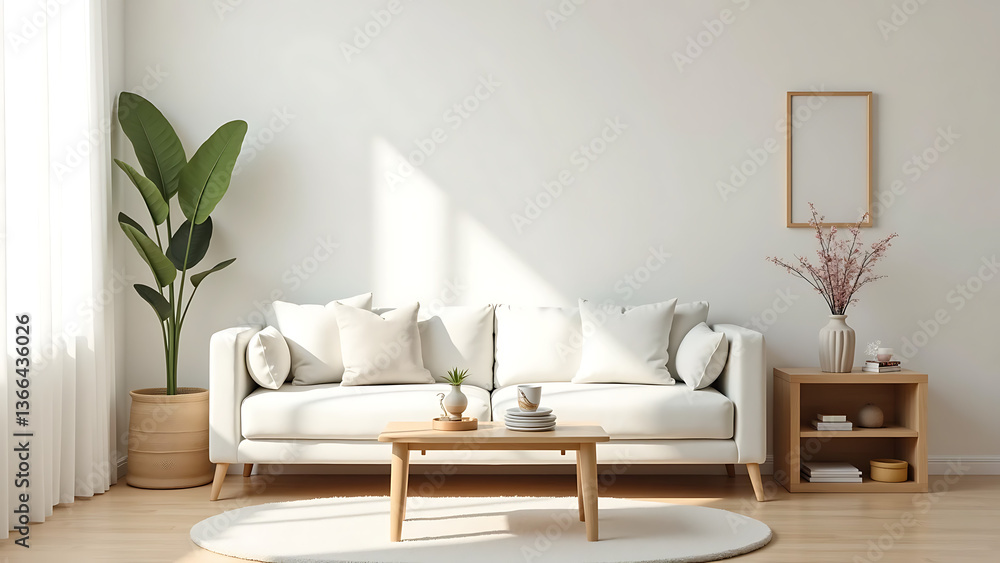 Simple Home Decor Composition Featuring White Sofa and Decorative Accessories Simple Home Decor Composition Featuring White Sofa and Decorative Accessories