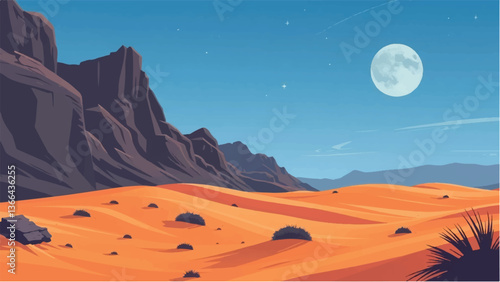 Desert landscape. Illustration of a desert landscape. Desert dunes. Vector illustration.	