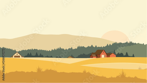 Farm landscape. Vector illustration. 