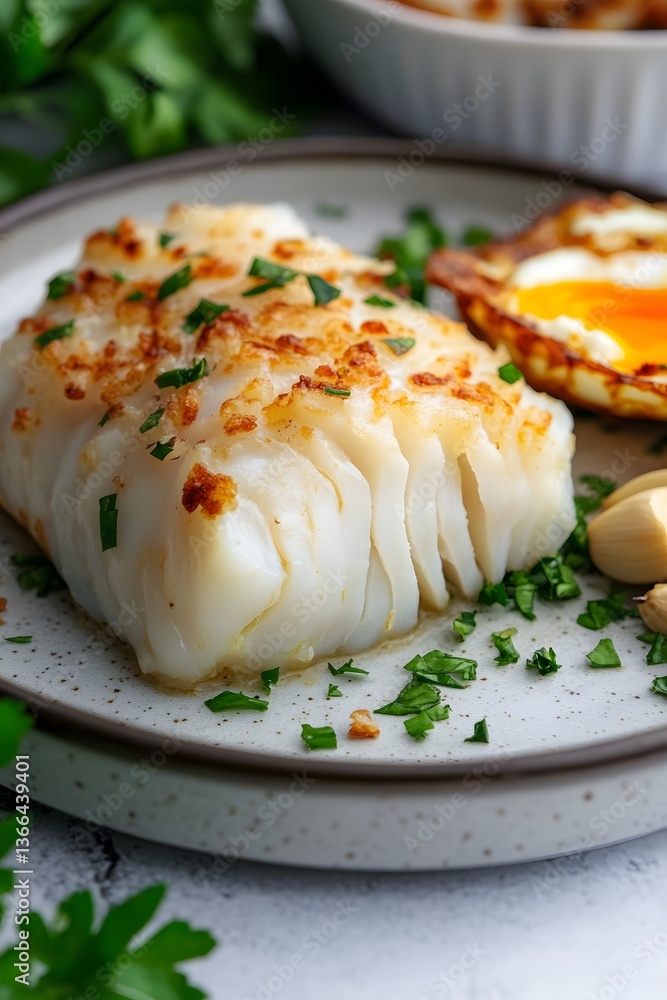 Crispy Pan-Fried Cod with Fried Egg and Parsley Crispy Pan-Fried Cod with Fried Egg and Parsley
