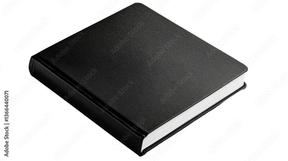 Square black leather book on a black background, cut out transparent Square black leather book on a black background, cut out transparent