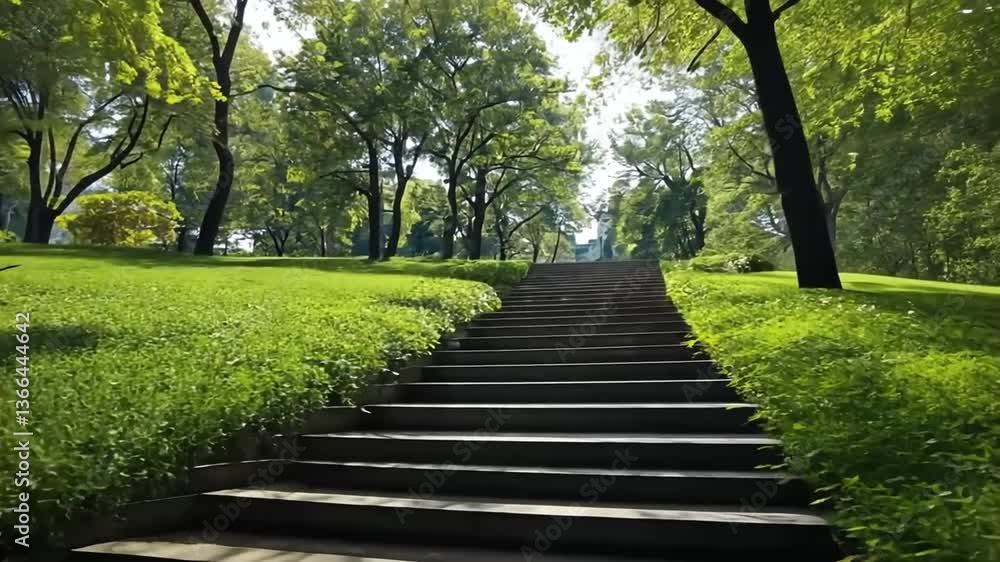 Stone Steps Leading Upwards Through Lush Green Park Stone Steps Leading Upwards Through Lush Green Park