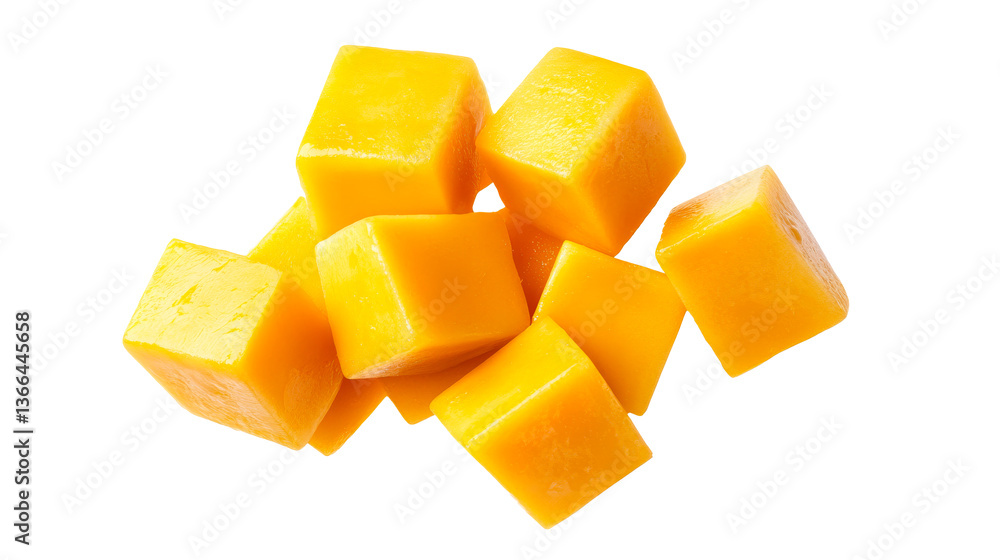 Bright Yellow Mango Fruit Cubes, Cut Out Transparent Bright Yellow Mango Fruit Cubes, Cut Out Transparent
