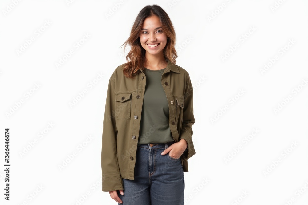 Half-Length (Waist-Up) portrait of young stylish smiling Sao Tomean female model in western wear isolated on pure white background looking at camera Half-Length (Waist-Up) portrait of young stylish smiling Sao Tomean female model in western wear isolated on pure white background looking at camera
