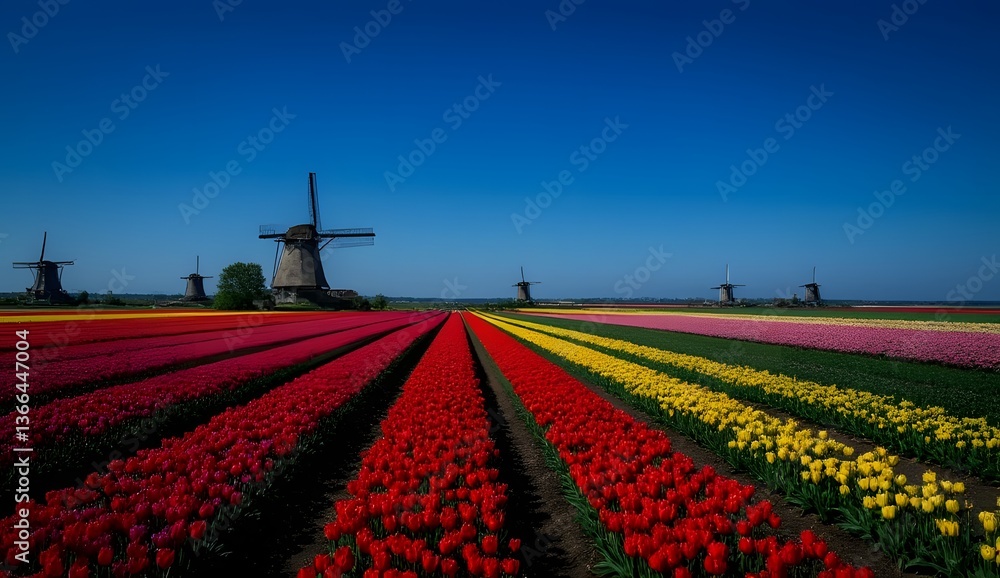 Fototapeta premium windmill and tulp garden in holland