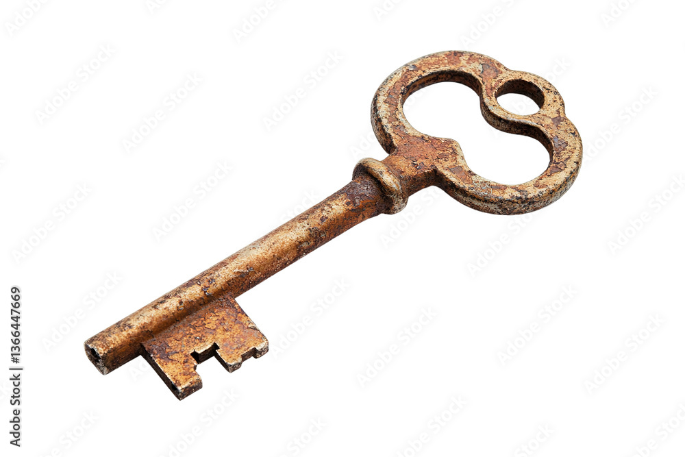 Old rusty key isolated on transparent PNG or white background. Old rusty key isolated on transparent PNG or white background.