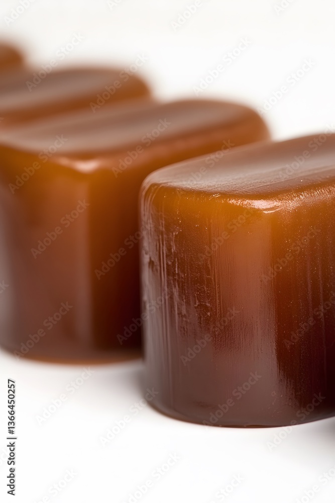 Closeup of Brown Caramel Candies in a Row Closeup of Brown Caramel Candies in a Row