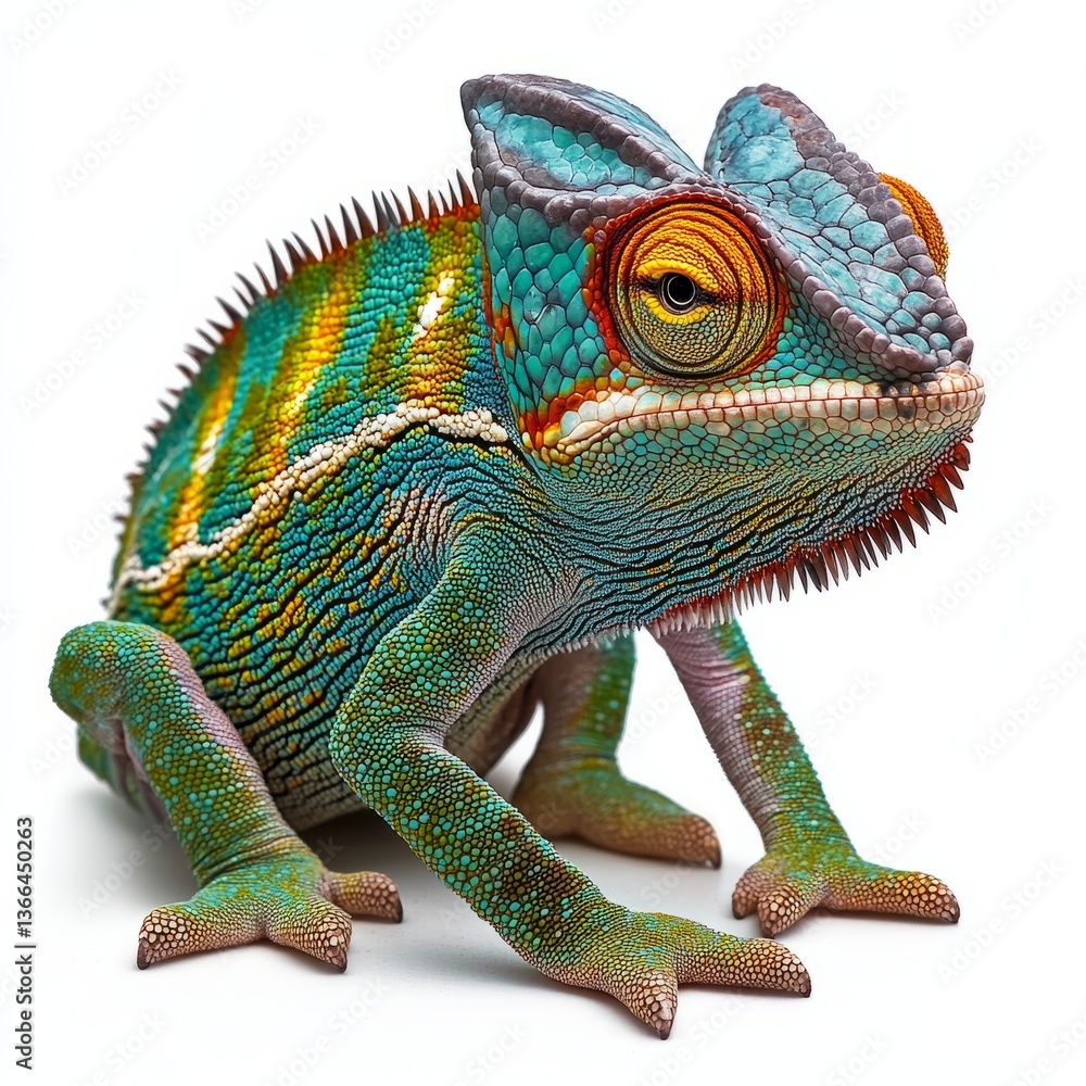 Obraz premium a chameleon in full display on a white background