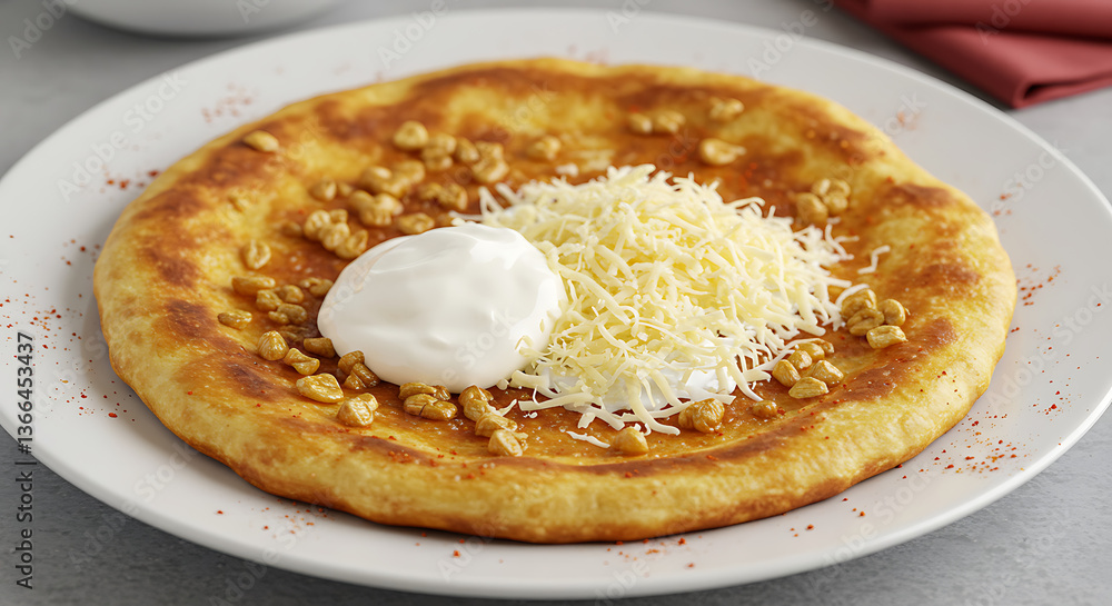 Delicious Savory Flatbread with Cheese and Yogurt Topping Delicious Savory Flatbread with Cheese and Yogurt Topping