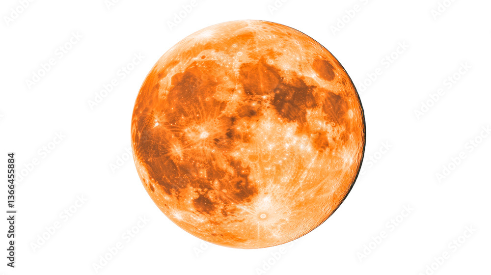 Red full moon, space object, lunar, astronomical details, cut out transparent