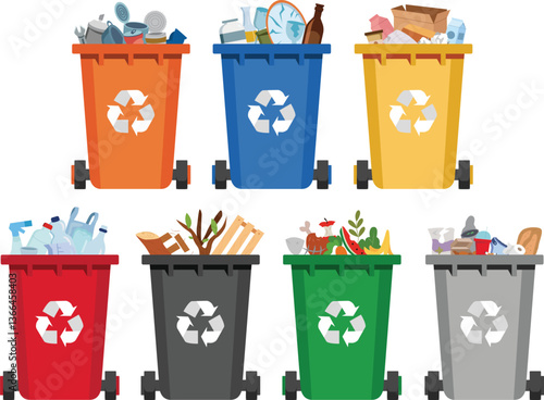 Garbage sorting container with recycle symbol. Ecology and recycle concept. Vector flat illustrations