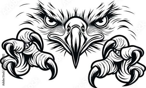 Angry eagle face and talons vector | A blade eagle with talons | Falcon head vector | Hawk face and talons vector design suitable for t-shirt and many more.