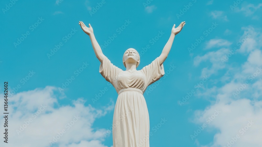 A statue of a figure with arms raised against a bright blue sky, symbolizing hope and freedom. A statue of a figure with arms raised against a bright blue sky, symbolizing hope and freedom.