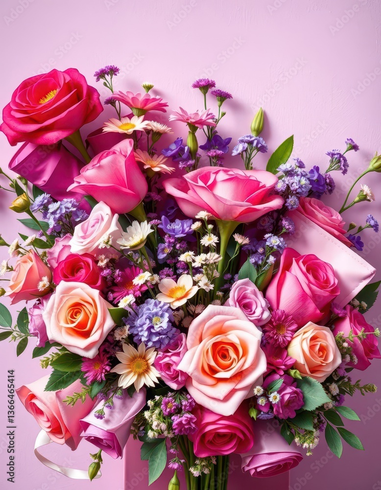 A heartfelt Mother's Day arrangement of flowers and gifts, cheerful, card, appreciation