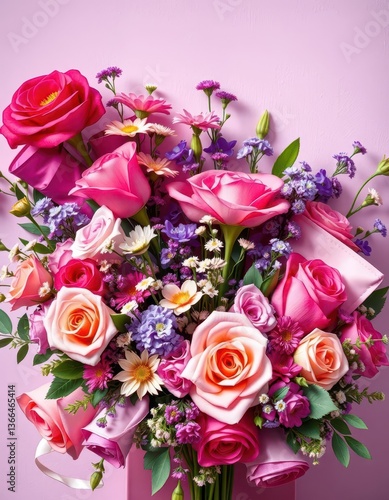 A heartfelt Mother's Day arrangement of flowers and gifts, cheerful, card, appreciation